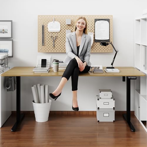 Shintenchi Standing Desk, 71x31 Inch Height Adjustable Electric Sit Stand up Desk, Ergonomic Rising Computer Table, Modern Lift Gaming Desk Workstation for Home Office, Walnut and Black Shintenchi