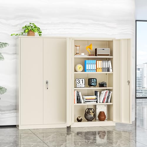 INTERGREAT Tall Metal Storage Cabinet Locking Steel with 4 Adjustable Shelves,72" Lockable Cabinets Lock 2 Doors for Office Garage Supply Home (Cream Gray) INTERGREAT