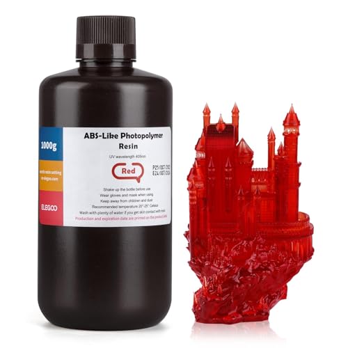 ELEGOO ABS-Like 3D Printer Resin LCD UV-Curing Resin 405nm Standard Photopolymer Resin for Mars Saturn Jupiter MSLA DLP LCD 3D Printing Clear Red 1000g ELEGOO