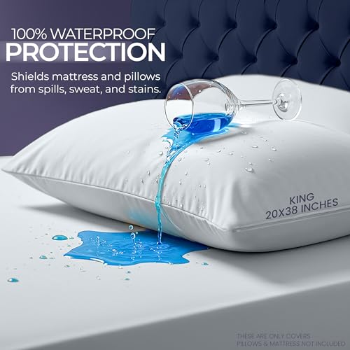 Waterproof Mattress Protector and Pillow Cases, King Size, Includes +2 Zippered Pillow Protectors and 1 Mattress Cover Set, Fitted Sheet Style Deep Pockets with All Around Elastic Utopia Bedding