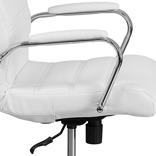 Flash Furniture Whitney High-Back Swivel LeatherSoft Desk Chair with Padded Seat and Armrests, Adjustable Height Padded Office Chair, White/Chrome Flash Furniture