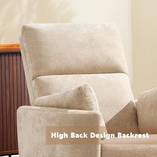Manual Recliner 360°Swivel Glider Rocking Chair,Upholstered Nursery Adult Rocker Glider Chair with 2 Pillows for Living Room Bedroom(Khaki, Manual Operation)