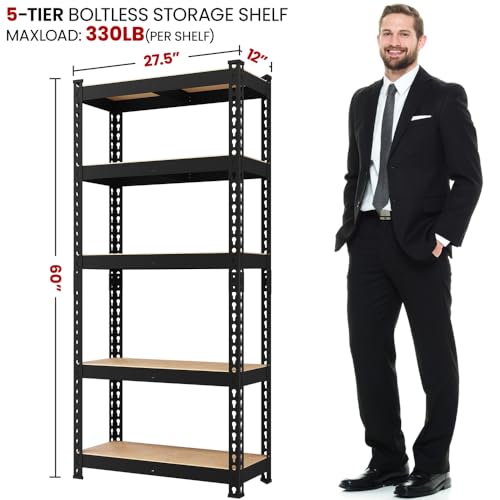 Yaheetech 2Pack Standing Shelf Units 5 Tier Adjustable Garage Shelves Metal Utility Rack Heavy Duty Industrial Shelving, 27.5" W x 12" D x 60" H - Black Yaheetech