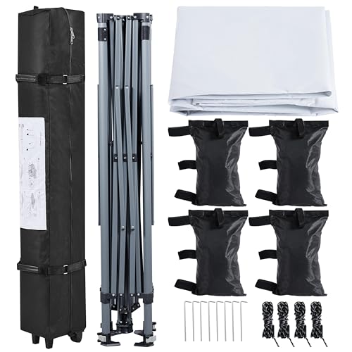 Yaheetech 12x12 Pop Up Canopy Easy Set-up Tent, Portable Outdoor Canopy Instant Tent, Commercial Gazebo with Wheeled Carry Bag & 4 Sandbags for Home, Party & Outdoor Activities, White Yaheetech