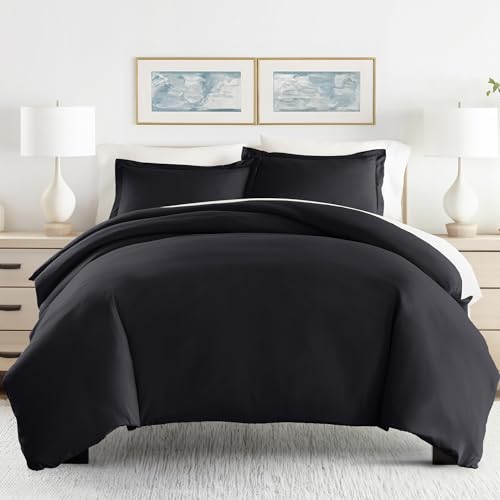 ienjoy Home Beckham Luxury Soft Brushed 1800 Series Microfiber Duvet Cover Set - Hypoallergenic, TWIN, Black Linen Market