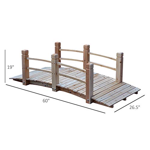 Outsunny Fir Wood Garden Bridge Arc Walkway with Side Railings for Backyards, Gardens, and Streams, Natural Wood, 60" x 26.5" x 19" Outsunny