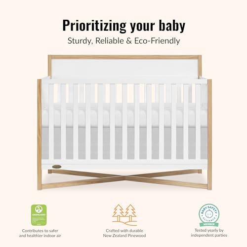 Dream On Me Owen 5-in-1 Convertible Full-Size Baby Crib in Vintage White Oak, GreenGuard Gold & BSA, Converts to Toddler, Day, & Full-Size Bed Non-Toxic Paint, Safe Sleep Environment