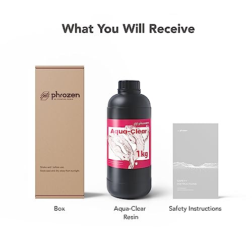 Phrozen Aqua Resin for 3D Printing, 405nm UV-Curing Photopolymer, Low Shrinkage, High Precision, Low Odor, Vivid Color, Non-Brittle, Fast Curing for LCD/DLP/SLA Printers (Clear, 1KG) phrozen