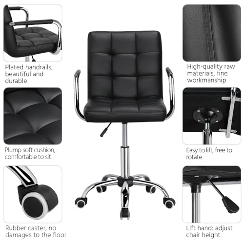 Yaheetech Desk Chair - Office Chair with Arms/Wheels for Students Swivel Faux Leather Home Computer Black Yaheetech
