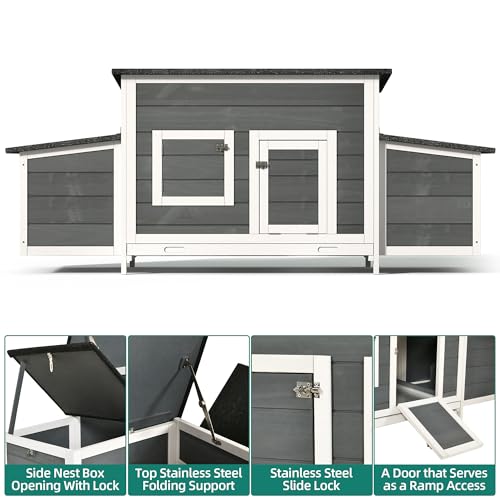 YITAHOME Chicken Coop 11.5ft² Large Wooden Chicken House Chicken Pen Outdoor with 2 Nesting Boxes Poultry Cage Rabbit Hutch Duck Cage with Weatherproof Roof (Grey) YITAHOME