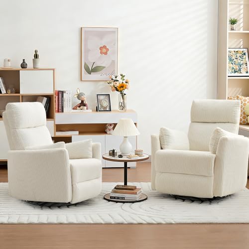 BOSMILLER 360ยฐ Swivel Recliner Chair,Nursing Rocking Chair with 2 Pillows for Adutlts,Comfy Rocker Recliners with High Back for Nursery,Living Room,Bedroom