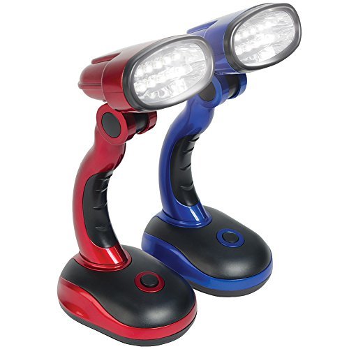 IdeaWorks Jobar International (Set/2) LED Desk Lamps with Pivoting Heads and Handled Necks, Large, Red/Blue IdeaWorks
