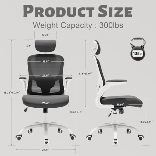 TLLMOON Ergonomic Office Chair with Headrest,Adjustable Back and Lumbar Support, Arm Rest Computer Chair Adults,90-120° Tilt Lock Rolling Swivel,Home Office Task Chair(White-Black) TLLMOON
