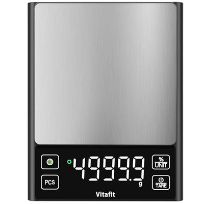 Vitafit 11lb Food Scale, High Accuracy 0.0001lb by Our Professional Scale Factory Since 2001, Digital Kitchen Scale with% Percentage Function for Cooking, Baking & Coffee, Stainless Steel, LED, Black