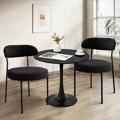JETEAGO Dining Table and Chair Set 31.5" Black Round Table&2 Boucle Upholstered Chairs for Kitchen Dining Room Small Space 3 Piece Dining Table and Chair Set (Black) JETEAGO