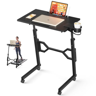 Enayplon Small Standing Desk with Wheels, Portable Treadmill Desk, Rolling Desk Adjustable Height for Laptop, Mobile Standing Table for Walking Pad, Bedside Table