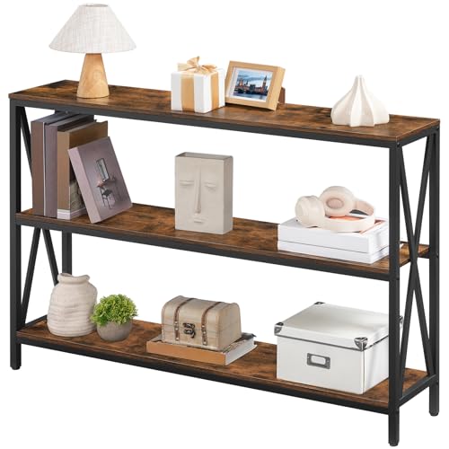 MAHANCRIS 47.2" Sofa Table, Industrial Console Table, 3-Tier Narrow Side Table with Open Shelves, Foyer Table for Entryway, Hallway, Kitchen, Living Room and Bedroom, Rustic Brown CTHR800201 MAHANCRIS