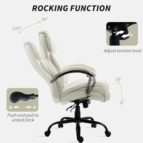 Vinsetto Big and Tall Executive Office Chair 485lbs with Wide Seat, High Back Computer Desk Chair with Tilt, Adjustable Height, Cream White Vinsetto
