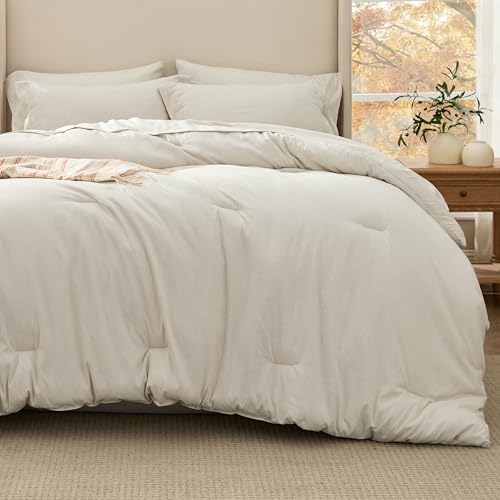 Bedsure Full Comforter Set Beige - Bed in a Bag Full Size Bedding 7 Pieces, Cationic Dyed Bed Set Gift for Family, Beige Soft Bedding for All Seasons Comforter with Sheets, Pillowcases & Shams Bedsure