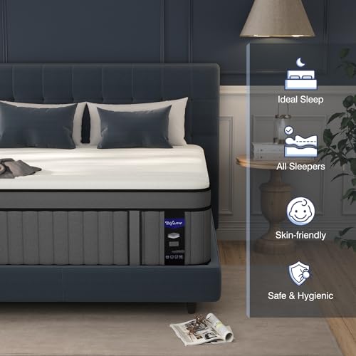 DIFAME King Size Mattress,16 Inch Hybrid King Mattress in a Box,Memory Foam Mattress King Size with Individual Pocket Spring,Medium Firm Mattress for Pressure Relief,Edge Support DIFAME