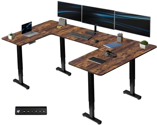 VIVO Large U-Shaped 83 x 60 in Electric Standing Desk, Memory Height Adjustment, Rustic Vintage Brown Top Black Frame, DESK-E4UBN VIVO
