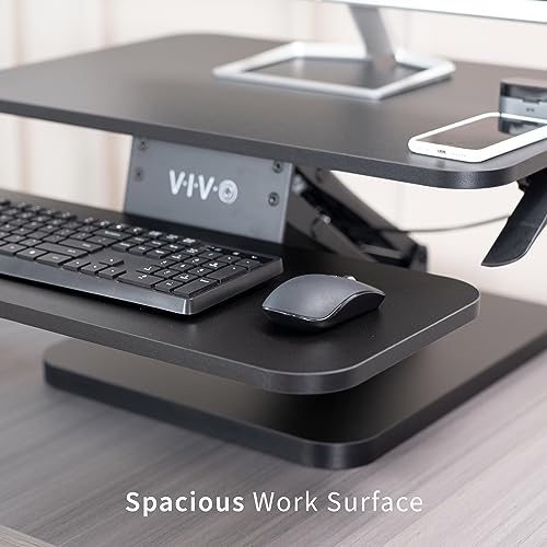 VIVO Black Height Adjustable 25 inch Standing Desk Converter, Compact Sit Stand Tabletop Monitor Riser Workstation, DESK-V001G VIVO