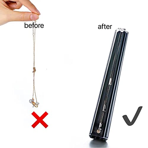 FrasioJoon Anti-Tangle 2 Pcs Travel Necklace Acrylic Mini Portable Storage Holder,Pendant Small Chain Box Container Display Case FrasioJoon