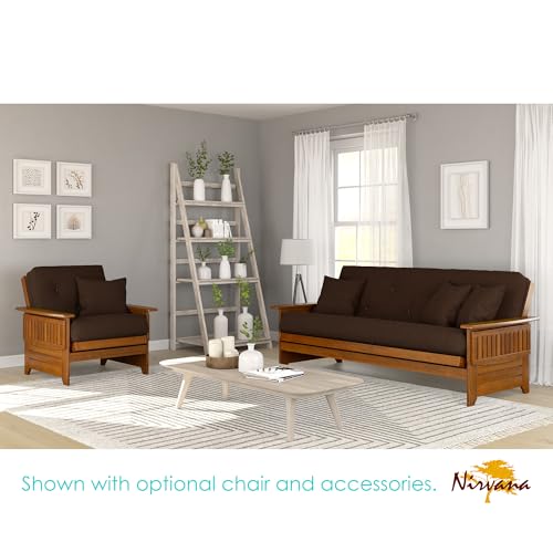 Nirvana Futons Brentwood Tray Arm Futon Frame, Drawers, and Microfiber Fudge Mattress Set - Full, Heritage Finish Nirvana Futons