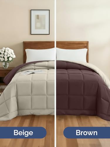 King Size, Brown/Beige Alternative Down Comforter - Warm, Lightweight & Breathable Hotel Quality Bedding for Men, Women, Kids & Teens - All Season Oversized Cooling Microfiber Duvet Insert Comforter CGK Unlimited