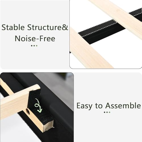IMMERSTABLE Floating Bed Frame Queen, Queen Upholstered Bed Frame with Headboard, RGB LED Ligths, Solid Wood Slats Support, No Box Spring Needed, Noise-Free, Easy Assembly, Black IMMERSTABLE