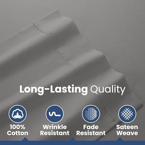 3 Piece Twin Sheet Set | 400 Thread Count | Twin Bed Sheets Set | Lightweight Breathable 100% Cotton Sheets | Wrinkle Resistant & Fade Resistant Sateen Sheets | Silky Soft & Durable | Gray Martex
