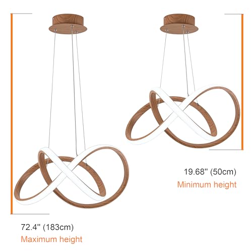 MAYNA Modern LED Chandelier, LED Pendant Light in Wood Finish, Adjustable Height Chandeliers with Irregular Ring, Modern Chandeliers for Dining Room Kitchen Island Living Room Bedroom, 6000K Daylight MAYNA