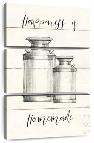 Elephant Stock - Life At Home I Shiplap Wall Art - Vertical Multi Panel Canvas - 3 Piece Living Room Wall Decor - Drawing Happiness Quotes Multi Piece Wall Art - Beige And Black Decor by Avery Tillmon - 28" x 45" ElephantStock