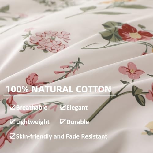 OAITE Duvet Cover King Size - 100% Cotton Comforter Cover Floral Duvet Cover Sets 3-PC, Breathable Duvet Cover with Zipper Closure & Corner Ties OAITE