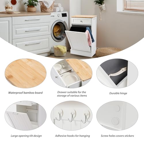 AHB 13 Gallons Tilt Out Trash Cabinet, Hidden Trash Can Kitchen Wooden Tilt Out Pet Proof Hidden Trash Bin for Kitchen Living Room,White AHB