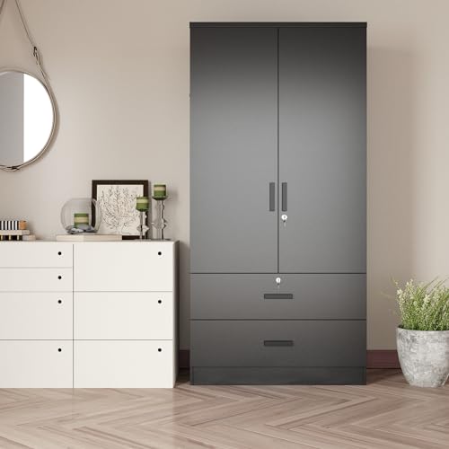 Woodpeckers Furniture And Mattress 2-Door Closet with 2-Drawers (Black) Woodpeckers Furniture And Mattress