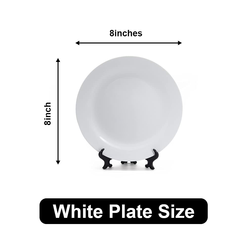 MR.R Sets of 2 Sublimation Blanks White Ceramic Flat Plate with Stand,Porcelain Plates. 8 inch Round Dessert or Salad Plate, Lead-Free, Safe in Microwave, Oven, and Freezer MR.R