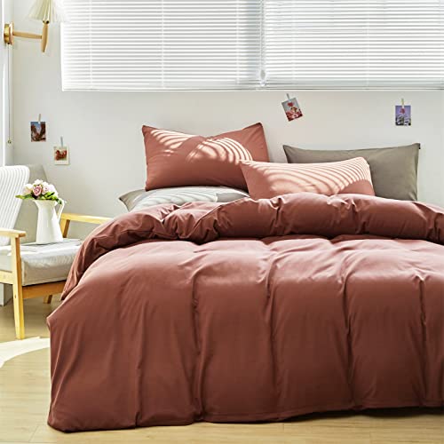 Luxlovery Brick Red Comforter Set King Dark Rust Bedding Comforter Set Solid Blackish Red Breathable Blanket Quilts 3 Piece Bedding Set for King Bed Luxlovery