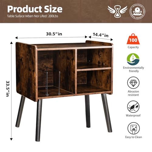 BEROXII Record Player Stand, Mid-Century Record Player Table with Storage Hold Up to 150 Albums , Vinyl Record Cabinet with Adjustable Shelves , Wood Turntable Stand for Living Room Bedroom, (Brown) BEROXII