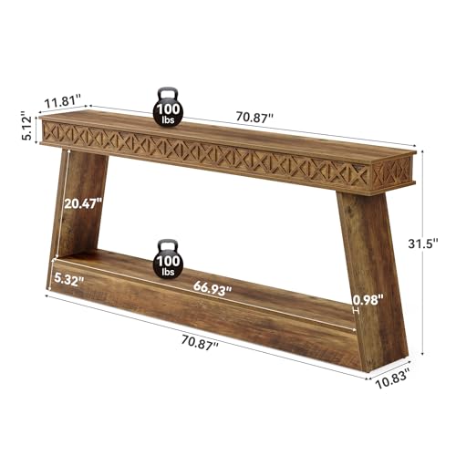 LITTLE TREE 70.87" Long Farmhouse Console Table, 2-Tier Shelf Narrow Accent Entryway Sofa Table for Living Room, Behind Couch, Hallway - Brown LITTLE TREE