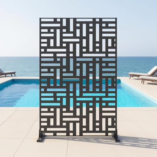 Metal Privacy Screen Room Divider, 72" h x 47" w Freestanding Decorative Panel, Rustproof Steel Indoor Outdoor Privacy Fence for Patio, Balcony, Garden, Living Room, Office & Sunroom GAOMON