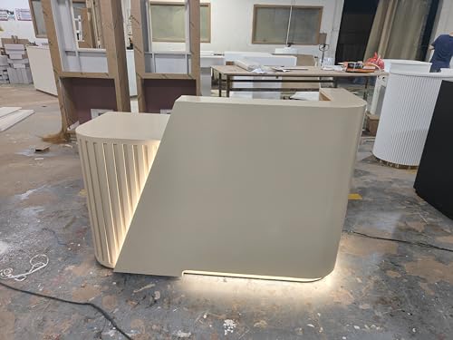 M2 Retail Reception Desk with Counter,Reception Desk with U-Shape & LED Stainless Steel Skirting,Ideal for Beauty Salons, Spas, and Luxury Businesses(1500×600×1000mm/59×24×39'') M2 Retail