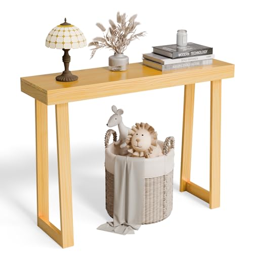 VINGLI 42.9" Entryway Table, Solid Wood Console Table, Narrow Sofa Table Behind Couch, Thin, for Living Room, Entrance, Hallway, Foyer, Bedroom, Office, Natural Wood VINGLI