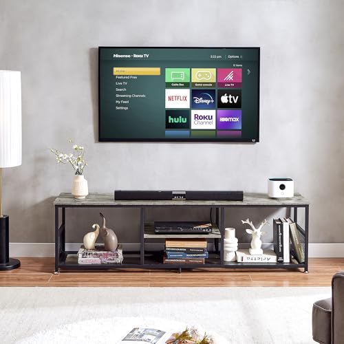 VECELO TV Stand with Power Outlets for Televisions up to 75Inch, 62" Media Entertainment Center with Charging Station 3-Tier Open Storage Shelves with Metal Frame for Living Room/Bedroom,Grey VECELO