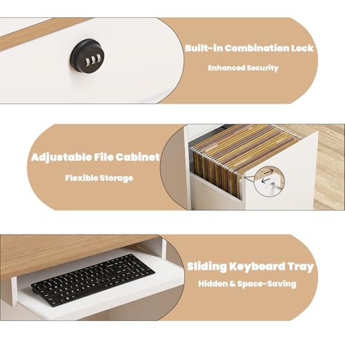 Laxodor 86.6" L-Shaped Reception Desk with Dimmable LED Lights, White Front Desk Counter for Salon, Retail Store & Office