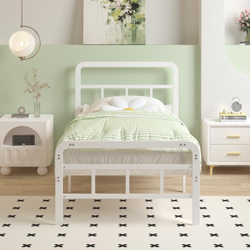 Cieemine 14 Inch White Twin XL Bed Frames with Headboard and Footboard, Heavy Duty Bed Frame Twin XL with Underneath Storage, No Box Spring Needed, Easy Assembly Cieemine