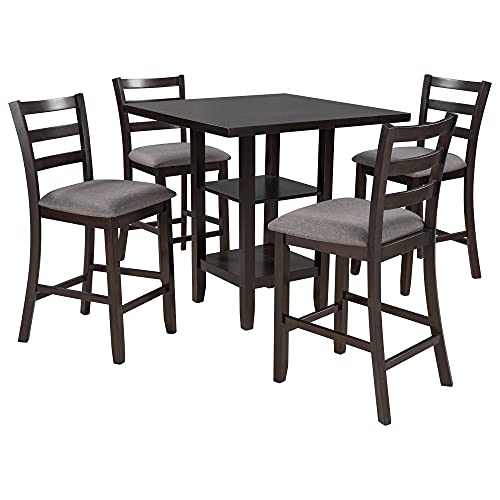 Bellemave Counter Height Dining Table Set for 4 with Storage 5 Piece High Top Table and Chairs Wood Square Kitchen Table and Chairs (Espresso) Bellemave
