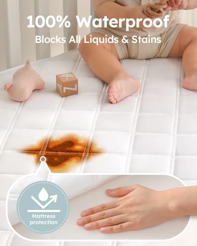 Yoofoss Waterproof Crib Mattress Protector 2 Pack, Quilted Crib Mattress Pad Cover Ultra Soft and Breathable, Machine Washable Toddler Mattress Protector for Standard Baby Crib Size 52''x28'' Yoofoss