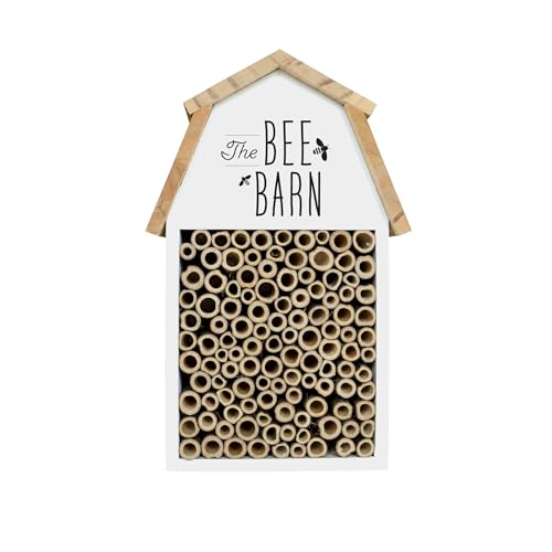 Nature's Way Wooden Bee House for Outdoor Décor, Beneficial Insects and Pollinators, Mason Bee, Leafcutter Bee, White Nature's Way