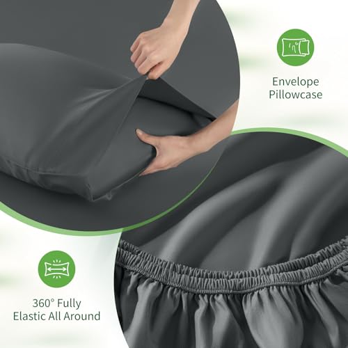 SONORO KATE 100% Viscose Derived from Bamboo_, Extra Deep Pocket up to 18"-24",Ultra Soft & Cooling Sheets for Hot Sleepers, Hotel Luxury Silky Bed Sheets (Dark Grey,King) SONORO KATE